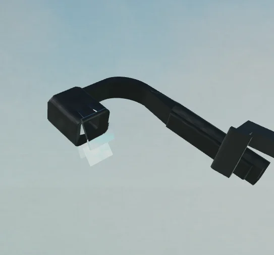 BrainDance concept render showing the headband, small display housing and transparent optical surfaces near the eye.